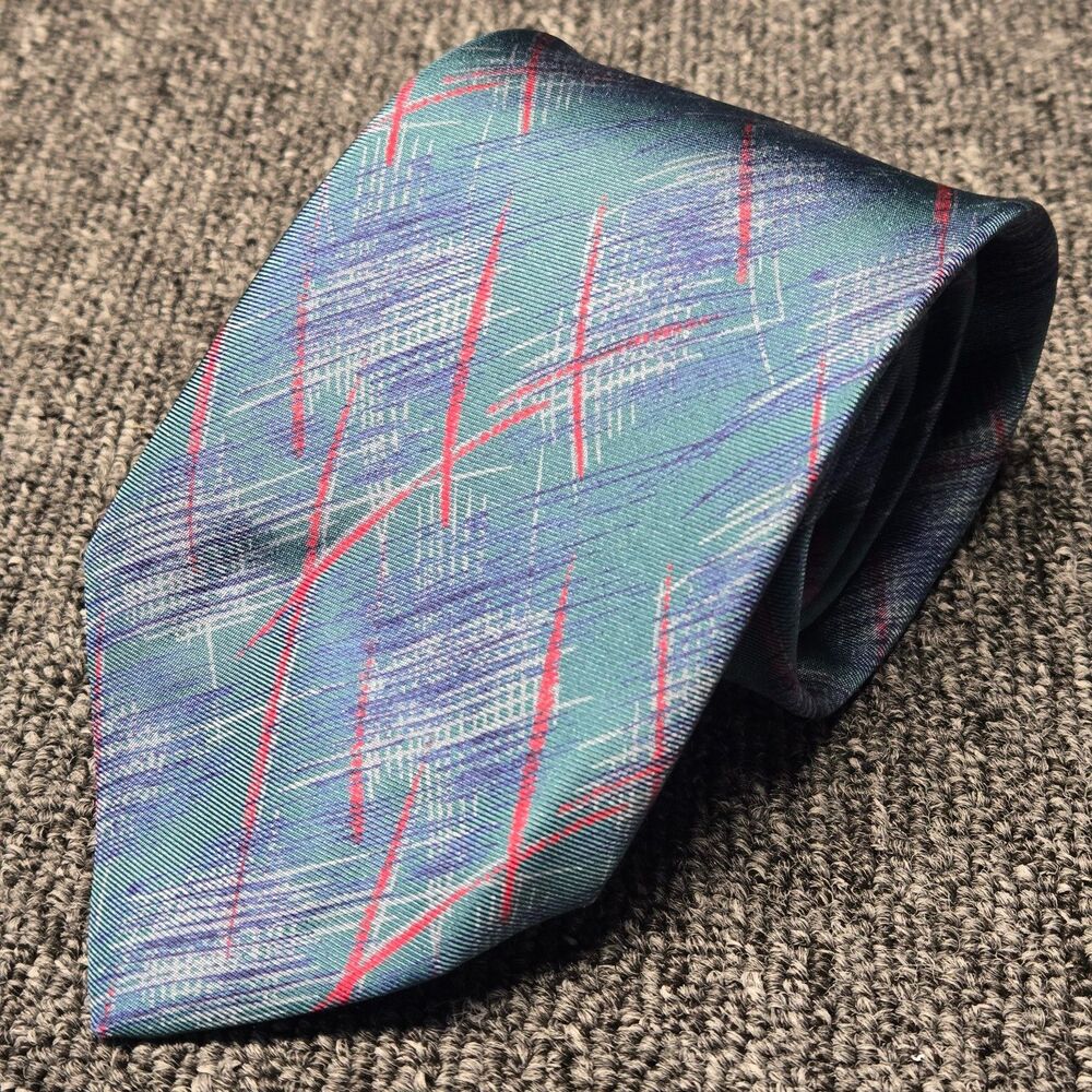 Enzo Brunatti Vintage Tie Teal Red Swirl 100% Silk Made in Italy Necktie